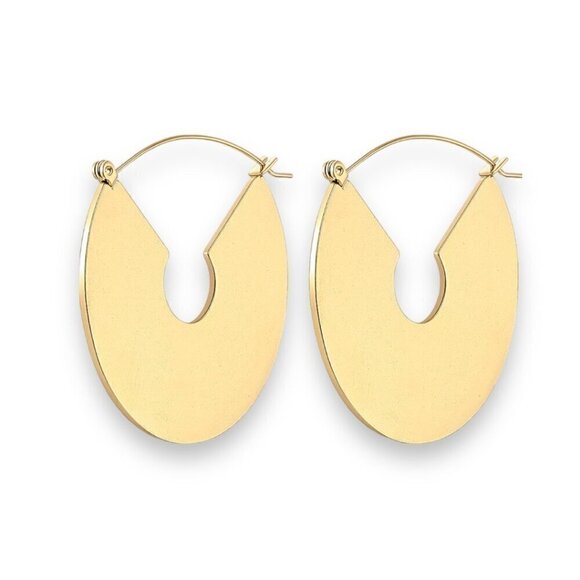 NWT Chunky 14K Gold Plated Circular Disc Hoop Earrings For Women - Picture 5 of 9